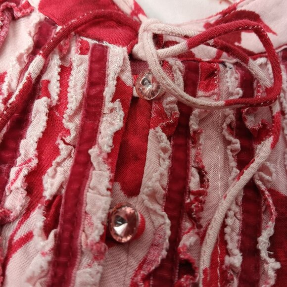 Matilda Jane XS Blouse Pink Floral Rayon Button Up Tie Neck Ruffled Long Sleeve - Picture 7 of 12